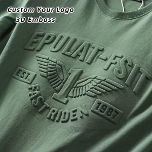 High Quality Custom Logo 100% Cotton Heavy Weight 3D Embossed Print Emboss Printing Knitted Tshirt Embossing T-Shirt for Men