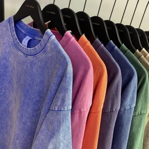 High Quality Custom Logo Stone Vintage Oversized Solid T Shirts 100% Cotton Blank Supplier Men’s Acid Washed Boxy Fit