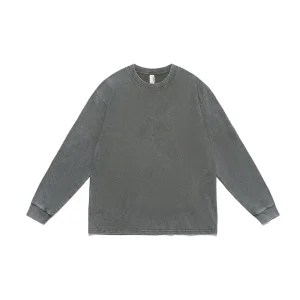 High Quality Custom OEM Service Vintage Acid Wash Long Sleeve Oversized O Neck Solid 100% Cotton Blank 230 GSM Men’s T shirts