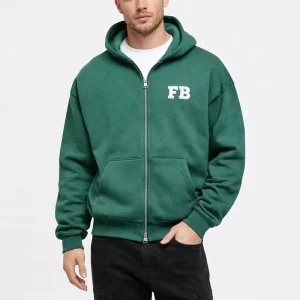 High Quality Custom Puff Printing logo Full Zip Hoodie Oversized Cotton Double Zipper Heavyweight Fleece Zip up Hoodie for Men