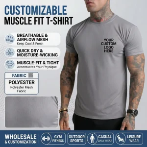 High Quality Custom logo Muscle Fit Quick Dry Mesh Fabric Men’s T shirts Performance Gym Workout Activewear t Shirt for Men