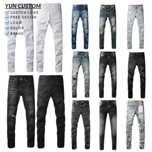 High Quality Designer Jeans Pant Manufacturer Custom Luxury Hip Hop Stretch Ripped Denim Jeans Streetwear Men’s Jeans
