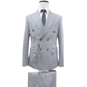 High Quality Elegant Two Piece Plus Size Double Breasted Men’s Suit Sets Flat Pants Blazer + Pants Top Men’s Clothing
