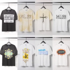 High Quality Luxury Designer Brand Men’s Clothing OEM Custom Letter Print Short Sleeve SATOSHI T shirts for Men