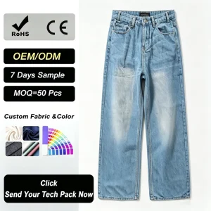 High Quality Men’s Denim Jeans Straight Fit Long Baggy Casual Eco-Friendly Breathable Summer Autumn