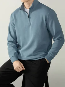 High Quality Men’s Quarter Zip Pullover Sweatshirts Long Sleeve Mock Neck Ribbed Cuff Sweater Polo Shirt Custom Logo