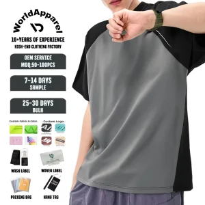 High Quality Men’s Raglan Sleeve T-Shirt Custom Oversized Loose O-Neck Casual Short Sleeves 100% Polyester Contrast Color