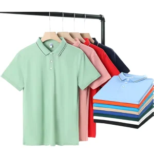 High Quality Men’s Short Golf for Polo Shirts Custom Embroidered Logo Solid Color Knitted Lapel T Shirts Business