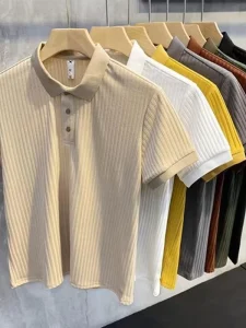 High Quality Men’s Short Sleeve Polo Shirts Quick Dry Stripe Prints with Button Decoration Quality Fabric and Silk Size XL