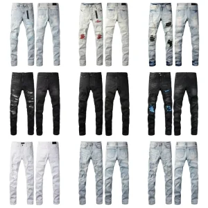 High Quality Men’s Slim Fit Red Torn Street Style Brand Design Stretch Denim Jeans