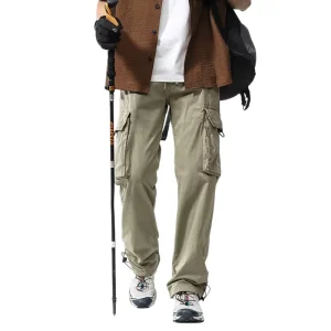 High Quality Men’s Summer New Loose Fit Cargo Pants Premium Straight Leg Trousers with Multi Pockets