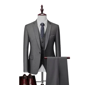 High Quality Men’s Three-piece Suit Wedding Fashion Men’s Slim Solid Color Business Office Suit Plus Size