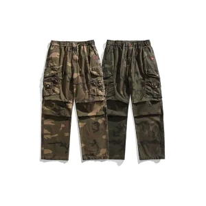 High Quality Men’s Vintage Camo Cargo Pants High End Loose Straight Leg Trousers Retro Style