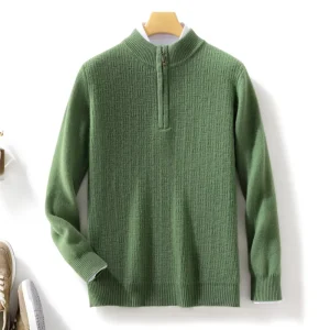 High Quality Men’s Wool Pullover 1/4 Zip Chunky Casual 100% Wool Knitwear Sweater