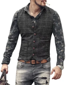 High Quality Plaid Tuxedo Suits Wedding Tweed Mens Vest Formal Business Men’s Dress Vest
