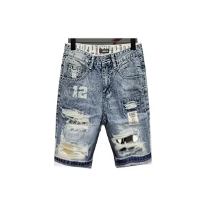 High Quality Vintage Jeans Shorts Men’s Summer Stretch Denim Pants Boys Short Lace Light Breathable Five Trousers