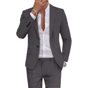High Quality Waterproof Linen Cotton Men’s Tuxedo Business Blazer Suit Set Single Breasted Slim Fit Coat Pants 2 Piece Wedding