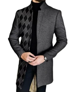 High Quality Western Elegant Slim Long Eco-Friendly 3D Print Worsted Fabric Men Overcoat Jackets