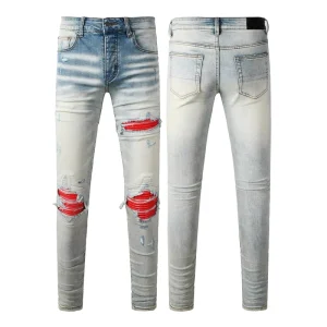 High Street Embroidered Jeans Men’s Ripped Elastic Slim Legs Men Denim Jeans Casual Distressed Streetwear Washed Jeans