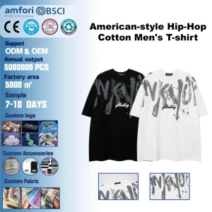 High Street Harajuku Style Five-Sleeve Hip-Hop Graphic Heat Transfer Print Men’s 100% Cotton Durable Fade-Resistant T-Shirt