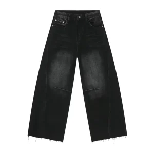 High Street Men’s Custom Straight Loose Jeans Vintage Three-dimensional Design Splicing Regular Fit Washed Denim