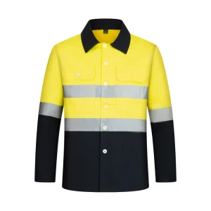 High Visibility Men’s Durable Reflective Safety Suit 100% Cotton Work Wear Long Sleeve Air Vent Jacket Breathable Workwear Shirt