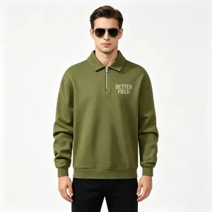 High quality Custom Fashion Streetwear Solid Autumn ODM Polyester Half-zip Hoodie Stand Collar Men’s Sportswear