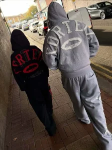 High-quality Lettered Trending European and American Retro Zip-up Hooded Sweatshirt Set, Loose Men’s Jacket
