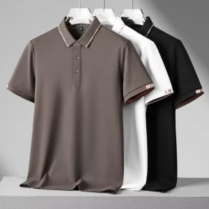 High-quality Men’s Casual Jacquard Polo Shirt Short-sleeved Business Polo T-shirt with Collar Top Button-front Golf Polo Shirt