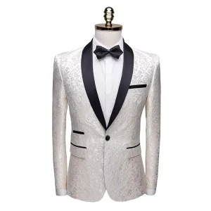High-quality Men’s Slim Fit Formal Tuxedo Blazer One Button Casual Club Stage Singer Fashion Polyester/Rayon 4 Colors