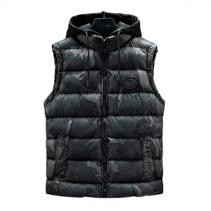 High-quality Outdoor Autumn Camouflage Polyester Cotton Vest Men’s Hooded Thick Warm Outer Wear Casual Sleeveless Zipper