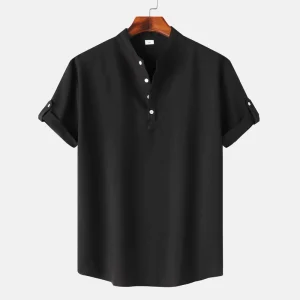 High-quality Spot Shirts Men’s Shirts Half Sleeve Standing Solid Color Men’s Shirt