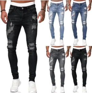 Hip Hop Streetwear Skinny Ripped Distressed Denim Men’s Jeans Pant