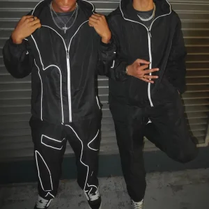 Hooded Men’s Heavyweight Reflective Breathable 100% Cotton Autumn Custom Sweat Suits Street Style