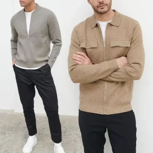 Huili OEM Men’s Jacket Knitwear Manufacturers Men’s Cotton Knitted Top Solid Crochet Polo Cardigan Custom Men’s Knitted Sweater