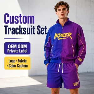IKDEER Custom Men’s Shorts Zip up Reflective Stripe Windbreaker Jacket Set Embroidery Logo Nylon Lightweight Gradient Tracksuit