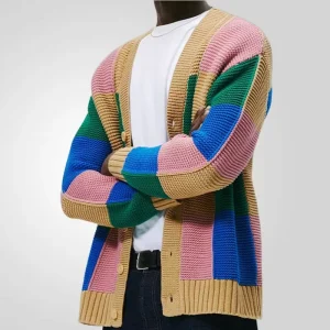 IMB141 Men’s Youth Knitwear Fashion Knitted Jacket Color Blocking Winter Casual Sweater Cardigan