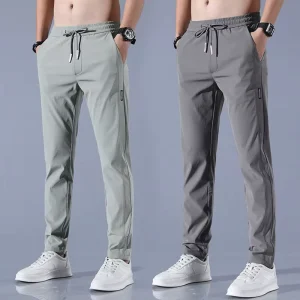 Ice Silk Elastic Casual Pants for Men’s Summer Thin Work Trend Loose Straight Breathable Sweatpants Sports Pants Men’s Trousers