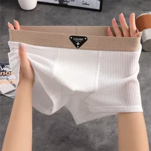 Ice Silk Men’s Underwear for Spring and Summer Cooling Breathable Boxer Pants Solid Color Mid Waist Men’s Boxer Shorts