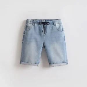In Stock Men’s Light Wash Denim Shorts Elastic Waist Comfort Fit Summer Casual Loose Fit