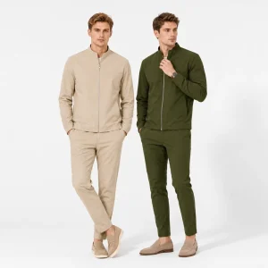 In Stock Men’s Sporty Track Suit High End Tech Fabric Streetwear Custom Logo Slim Fit Tracksuit 2 Piece Jogger Set
