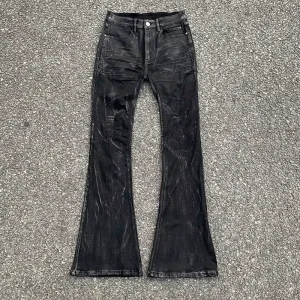 In Stock Men’s Waxed Coated Skinny Flare Denim Jeans