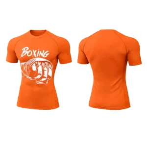 In Stock OEM Service Round Neck Men’s Compression Tight Shirt Mesh Heat Transfer Printing Boxing Sports Base Layer for Sports
