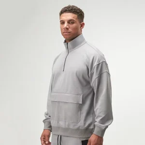 Ingor Custom Logo Men’s Quarter Zip Sweatshirt with Flap Pocket Quick Dry Stretch Sport Oversized Drop Shoulder Sweatshirt