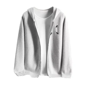 Inner Mongolia Wool Cashmere Cardigan Men’s Knitted Hooded Jacket With Zipper Custom Logo Solid Color Casual Wool Blend Sweater