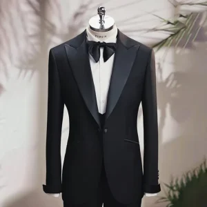 Italian Black Dress Blazer Pant Suite Breathable Single Breasted Peaked Lapel Tuxedo Men’s Suit for Wedding