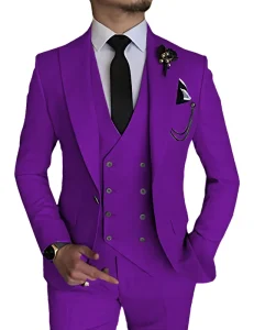 Italian Business Slim Fit Men’s Groom Tuxedos 3 Piece Set with Zipper Fly Pant for Wedding and Prom Groomsmen Blazer