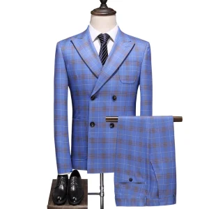 Italian Classic Men’s Suit Set Men Wedding Suit Luxury 3 Pieces Set Large Checked Banquet Men’s Groom Suits