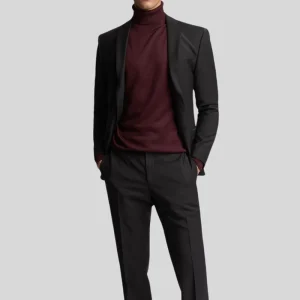 Italian Designer Men’s Black Slim Fit Single Breasted Suit Blazer Coat and Pant Dress Plus Size Groom Suit Set for Men
