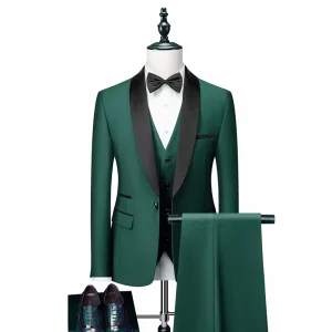 Italian Designer Men’s Luxury Business Wedding Suit Set 3 Piece Slim Fit Jacket Vest Blazer Coat Dress Pant Breathable